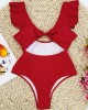 Falbala Sleeve Tight Hollow Knotted One-Piece Swimwear