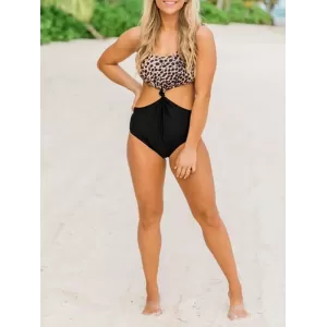 Sleeveless Leopard Print Split-Joint Monokini Swimwear