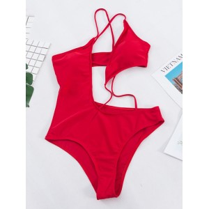 Solid Color Irregular Cropping Hollow Monokini Swimwear