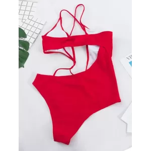 Solid Color Irregular Cropping Hollow Monokini Swimwear