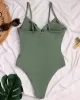 Padded Bandage Belly-Hollow Solid Color Deep V-Neck One-Piece Swimwear