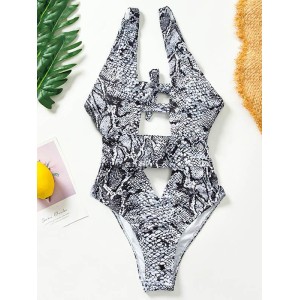 Snake-Print Bandeau One-Piece Swimwear