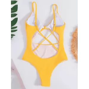 Solid Color Knotted Split One-Piece Swimsuit