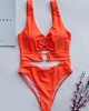 Solid Color Metal Ring One-Piece Swimwear