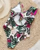 Floral Lion Print Falbala One Shoulder One-Piece Swimsuit