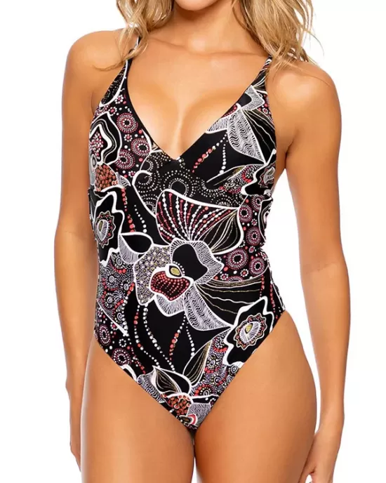 Floral Printed Plunging Backless One-Piece Swimsuit Floral Printed Plunging Backless One-Piece Swimsuit
