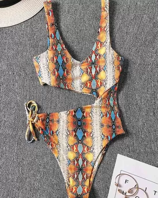Sleeveless Printing Hollow Bandage Monokini Swimwear Sleeveless Printing Hollow Bandage Monokini Swimwear