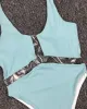 Solid Color See-Through Split-Joint U-Neck One-Piece Swimwear