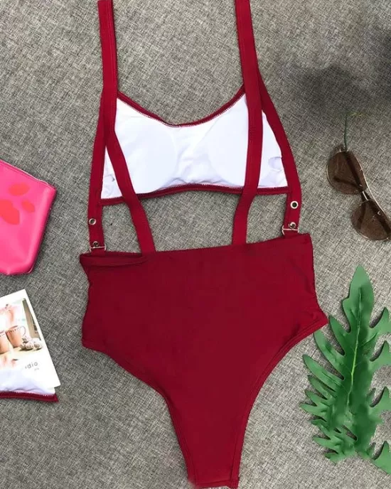 Adjusting Buckle Bandage Hollow One-Piece Swimwear