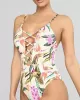 Floral-Print Bandage Hollow Split Bikini Swimsuit