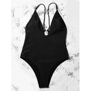 Solid Color Deep V-Neck Split Bikini Swimsuit
