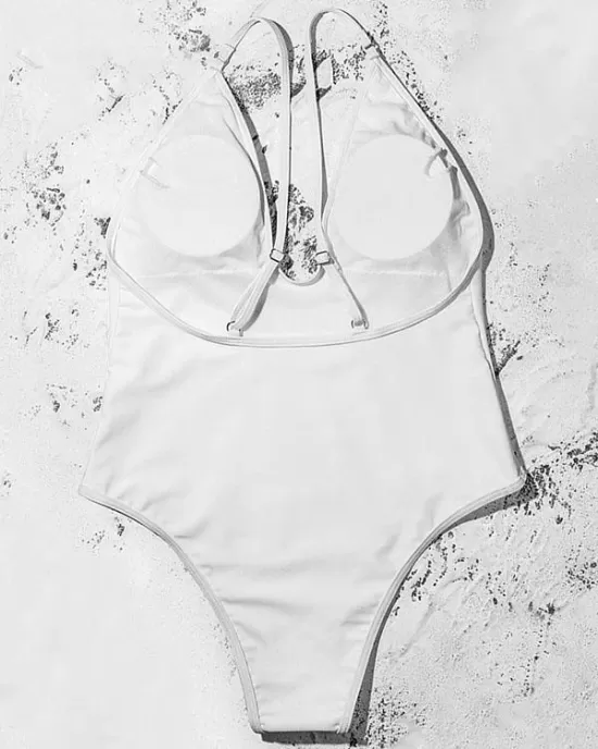 Solid Color Deep V-Neck Split Bikini Swimsuit Solid Color Deep V-Neck Split Bikini Swimsuit
