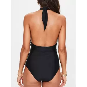 Solid Color Tasseled Hollow Split-Join One-Piece Swimwear