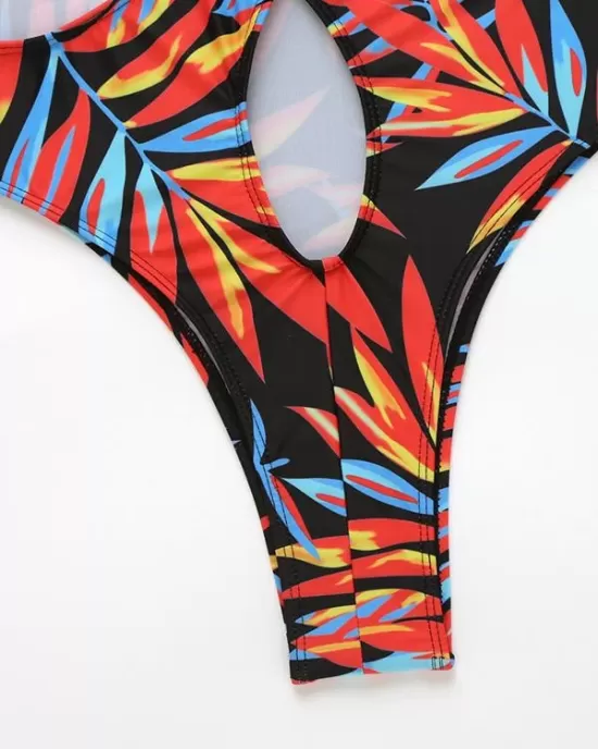 Floral-Print Bandage Hollow One-Piece Swimwear Floral-Print Bandage Hollow One-Piece Swimwear