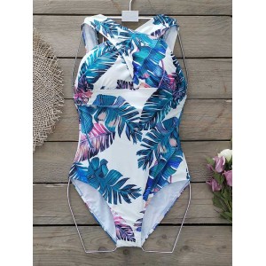Cropped Floral Print One-Piece Swimsuit