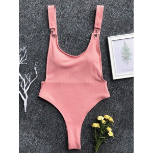 Ribbed Plain Wide Strap One-Piece Swimsuit