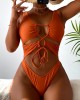 Brown Drawstring Tied One-Piece Swimsuit