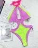 Fluorescent Contrast Color Split-Joint Hollow One-Piece Swimsuit Fluorescent Contrast Color Split-Joint Hollow One-Piece Swimsuit