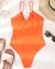 Bandage Belly-Hollow Solid Color Padded Deep V-Neck One-Piece Swimwear