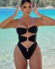 Padded Belly-Hollow Solid Color Tube One-Piece Swimwear