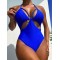 Backless Beads Hollow Solid Color Padded One-Piece Swimwear