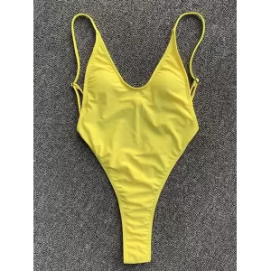 Solid Color Backless Bandage Split Bikini Swimsuit