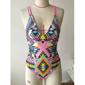 Spaghetti-Neck  Floral Print Tight One-Piece Swimwear