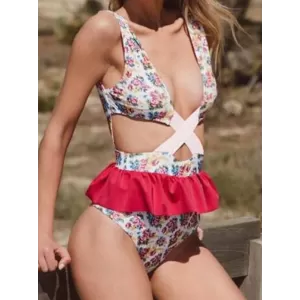 Monokini Sleeveles Backless Hollow Falbala One-Piece Swimwear
