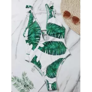 Sleeveless Monstera Ceriman Backless One-Piece Swimwear