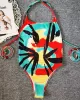 Color Blooming Spaghetti-Neck Padded Backless Bandage One-Piece Swimwear