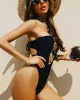 Strapless Hollow Solid Color Backless Slim One-Piece Swimwear Strapless Hollow Solid Color Backless Slim One-Piece Swimwear