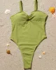 Sleeveless Solid Color Ruffled Sexy Slim One-Piece Swimwear