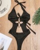 Belly-Hollow Halterneck Hollow Bandage Backless One-Piece Monokini Swimwear