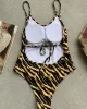 Spaghetti-Neck Tiger Print Backless Sey Slim One-Piece Swimwear