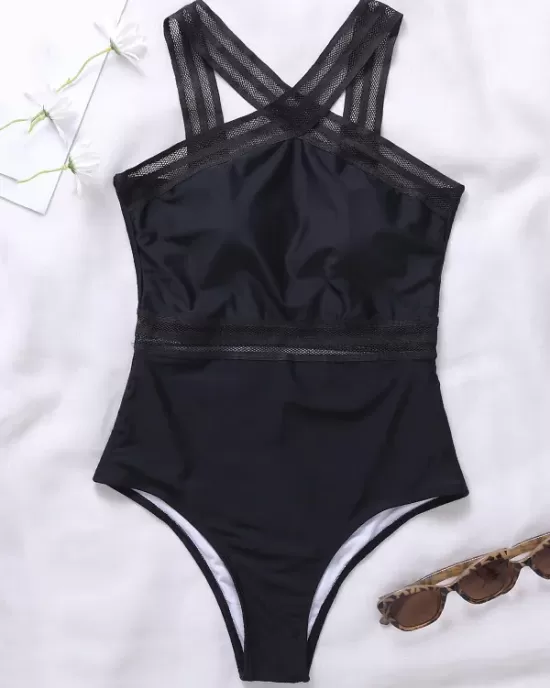 Solid Color See-Through Backless One-Piece Swimwear Solid Color See-Through Backless One-Piece Swimwear