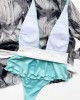 Plunging Contrast Color Bandage Falbala One-Piece Swimwear Plunging Contrast Color Bandage Falbala One-Piece Swimwear