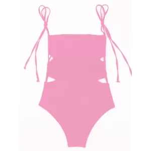 Solid Color Hollow Lace-Up One-Piece Swimwear