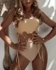 Beige One-Shoulder Drawstring Hollow One-Piece Swimsuit