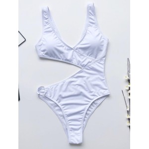 V-Neck Hollow Circular Ring One-Piece Swimwear