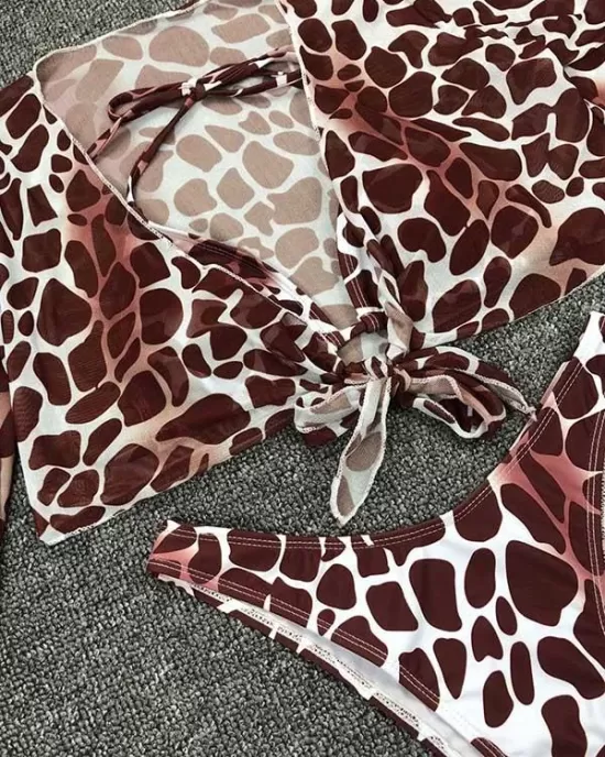Sexy Strapless &Sun Shirt Leopard Print Three Piece Tankini Swimsuit Sexy Strapless &Sun Shirt Leopard Print Three Piece Tankini Swimsuit