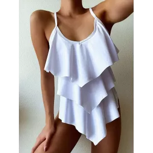 Tiered Falbala Long Section Split Bikini Swimsuit