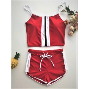 Sports Style Split-Joint Zipper Split Tankini Swimsuit