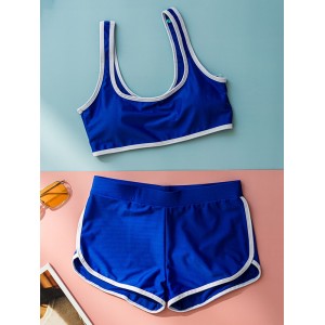 Solid Color Split-Joint U-Neck Vest Sporty Split Tankini Sweartsuit