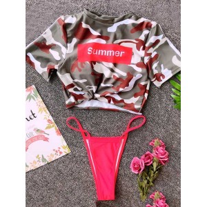 Sports Half Sleeve Split Bikini Swimsuit