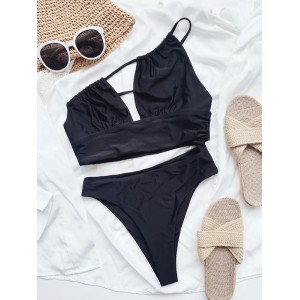 Solid Color One-Shoulder Hollow Sexy Tankinis Swimwear