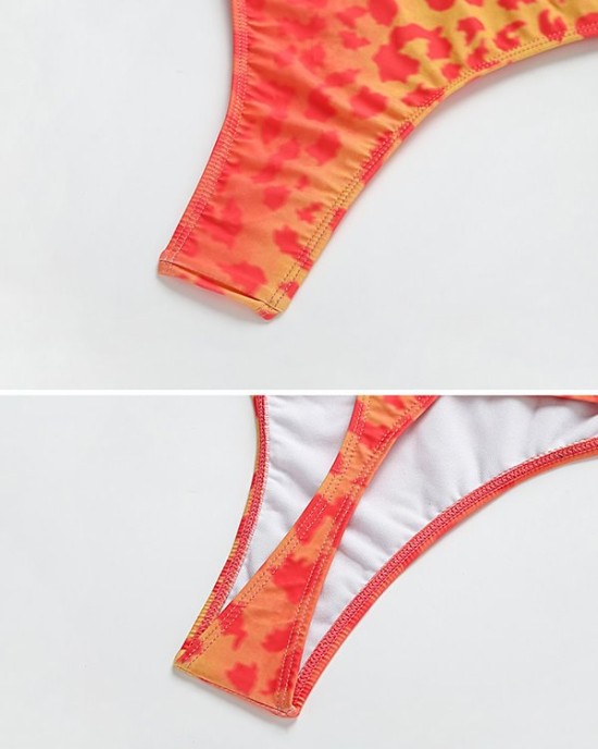 Off-The-Shoulder Long Sleeve Tie-Dyed Tankini Swimwear