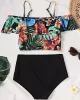 Off-The-Shoulder Floral Falbala Tank High-Waisted Bikini Swimwear