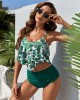 Spaghetti-Neck Floral Split-Joint Falbala High-Waisted Tankini Swimwear Spaghetti-Neck Floral Split-Joint Falbala High-Waisted Tankini Swimwear
