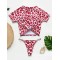Animal Printing Round-Neck Short Sleeve Brazilian Tankini Swimwear