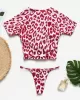 Animal Printing Round-Neck Short Sleeve Brazilian Tankini Swimwear